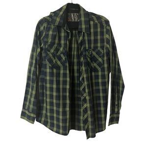 Realtree Green and Black Plaid Men's Button Snap Shirt pearl snap Size Medium